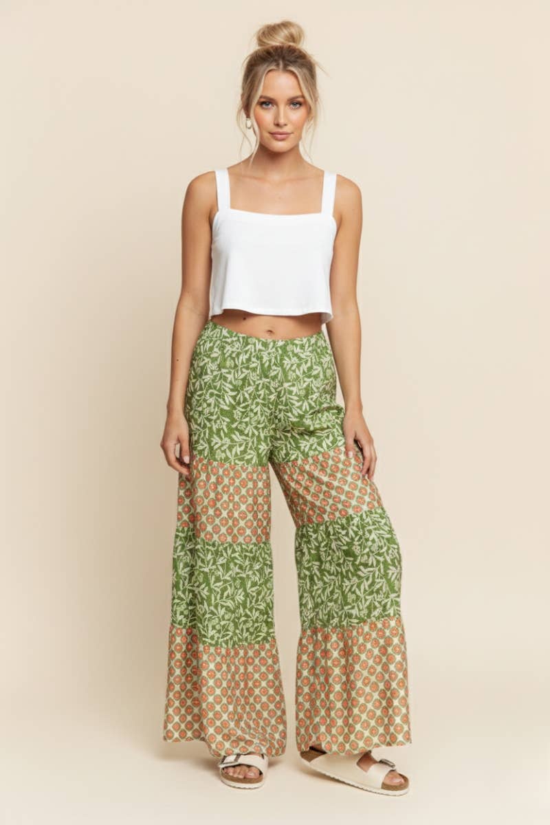 MULTI FLORAL PRINT WIDE LEG PANTS