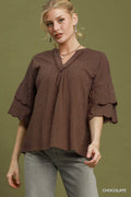 Checkered Tiered Ruffle Sleeve Blouse