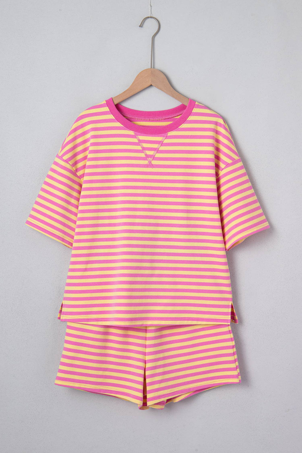 LAS Stripe Contrast Trim Boxy Terry Short Set (S-XL)