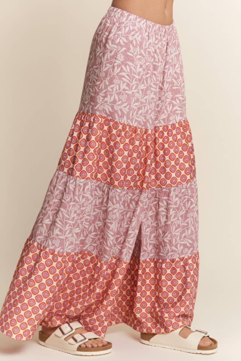 MULTI FLORAL PRINT WIDE LEG PANTS