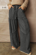Mineral Wash Tiered Wide Leg Patchwork Drawstring Pants S-4X