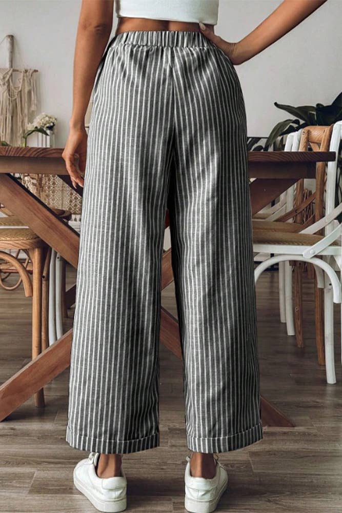 Stripes Wide Leg Cropped Pants ZK2163
