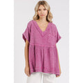 MINERAL WASH GAUZE BABYDOLL V-NECK OVERSIZED TOP