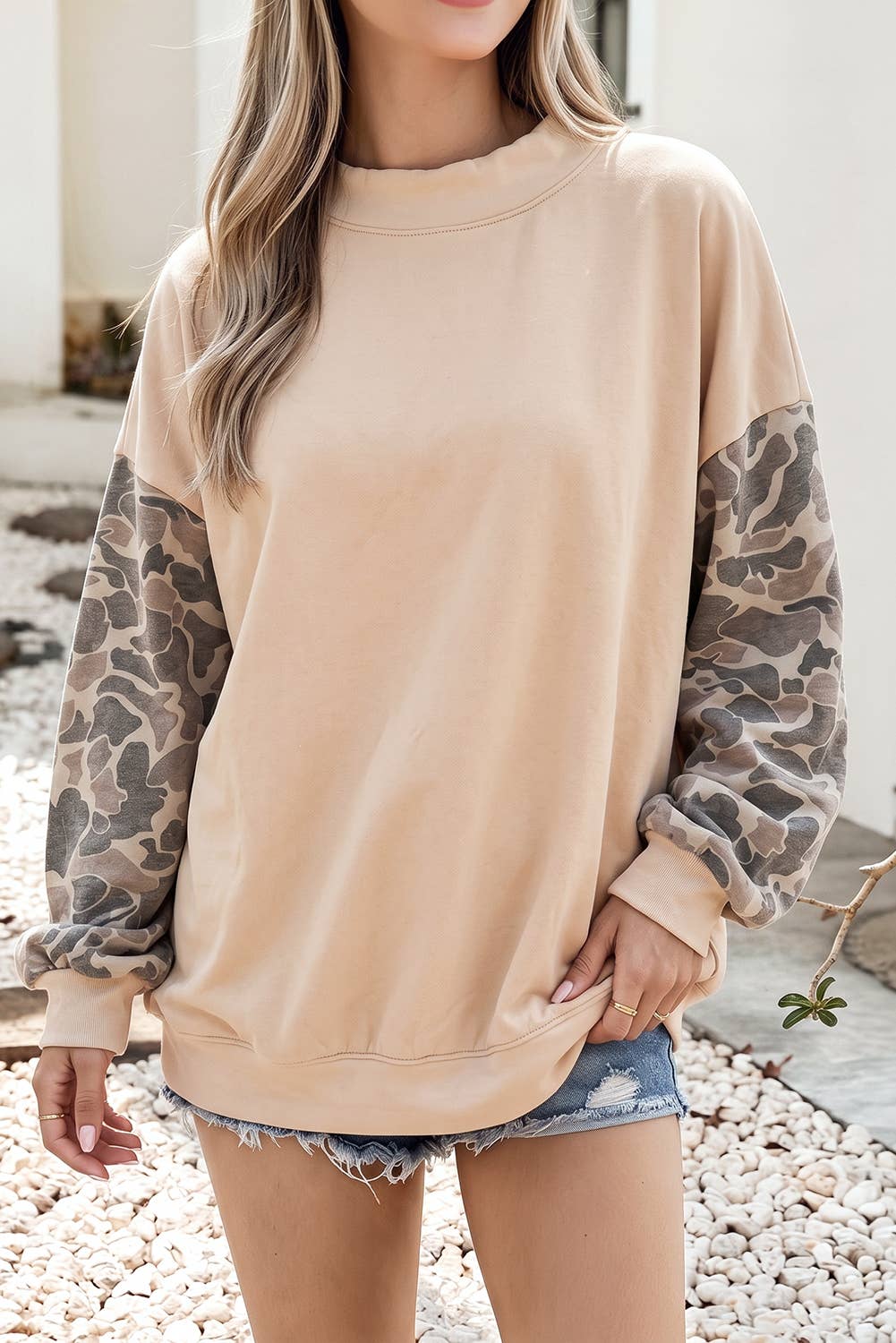 NEW Camo Colorblock Contrast Trim Oversized Sweatshirt