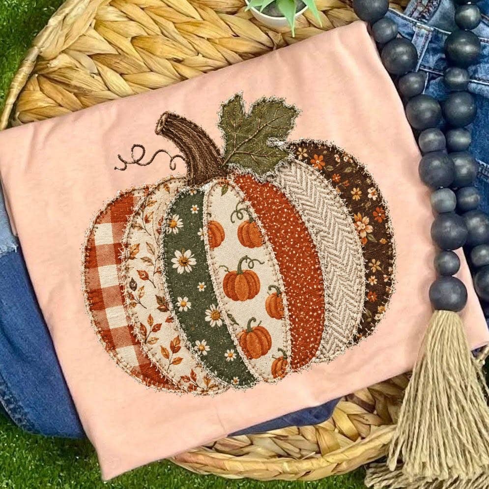 Faux Patchwork Pumpkin Comfort Colors T-Shirt