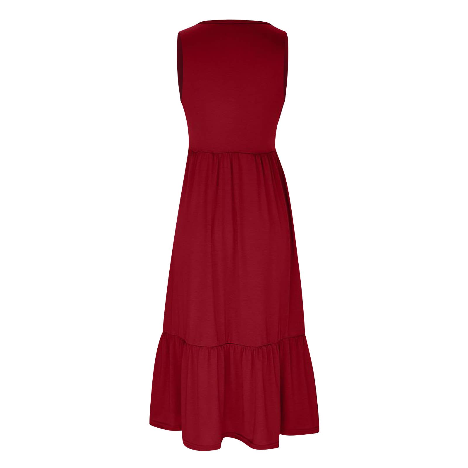 Ladies Sleeveles Pockets Simple Midi Dress 9123