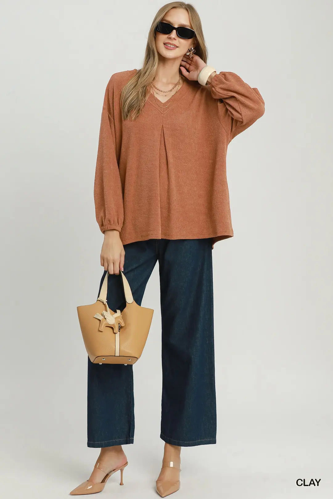 Umgee Pucker Cord Knit Blouse