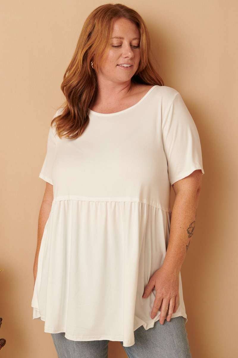 CT9069PL-PLUS DTY ROUND NECK BABYDOLL KNIT TOP