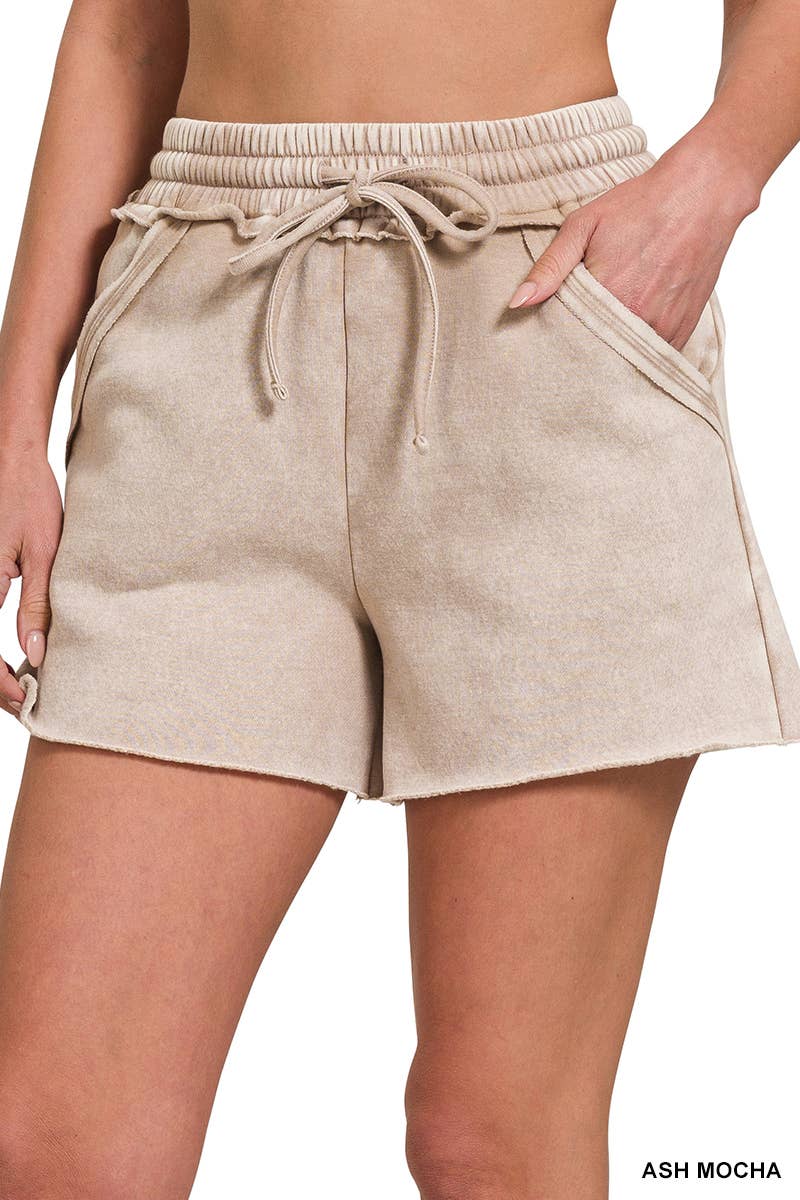 `Fleece Shorts Acid Wash & Solid