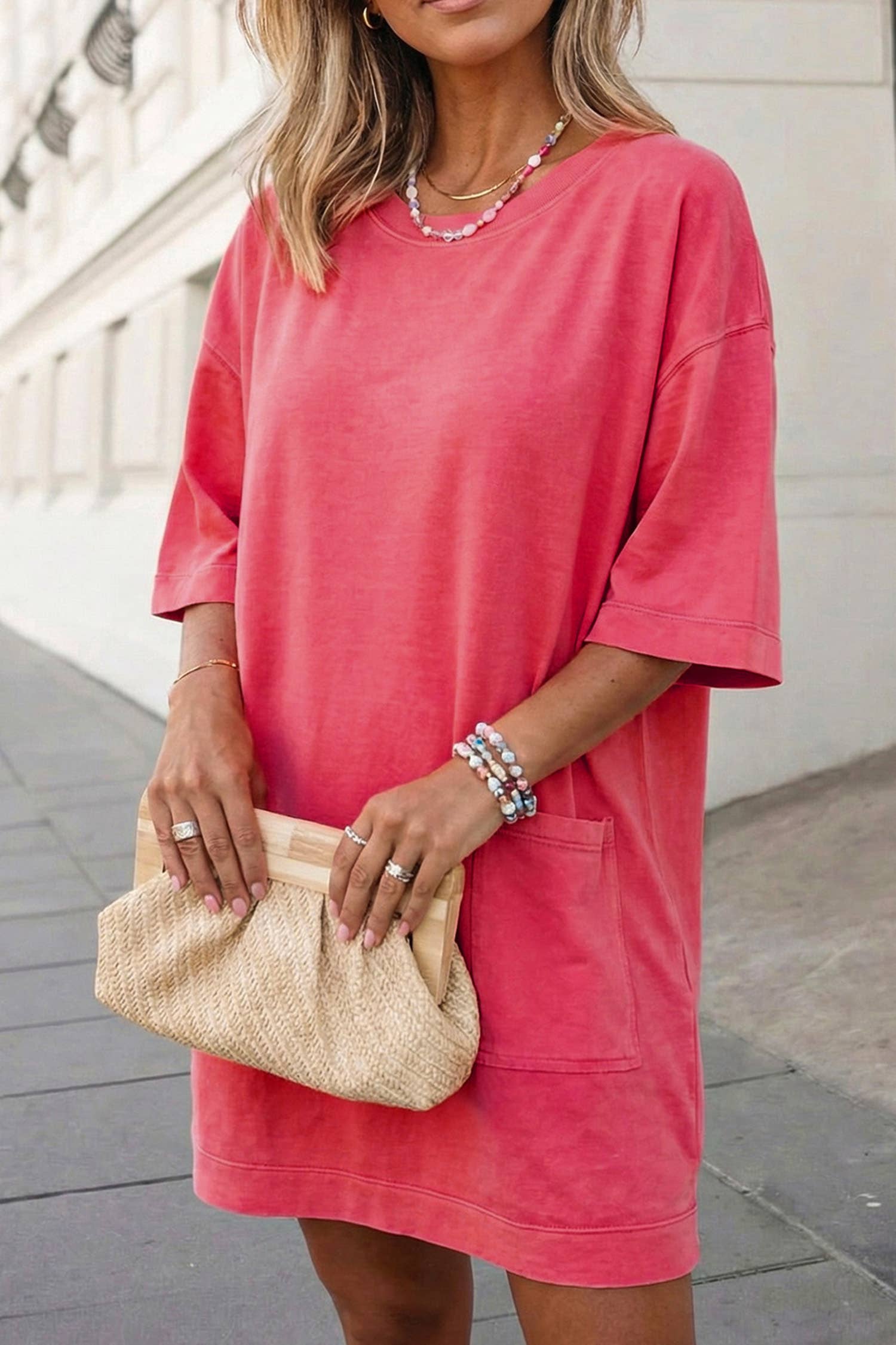 Solid Drop Shoulder Loose T Shirt Mini Dress | S-XL