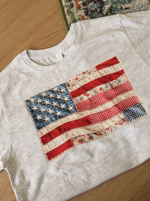 American Flag Faux Texture Patchwork Comfort Colors Tee DTF
