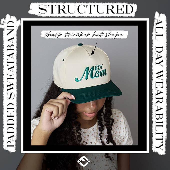 Two Tone Cap - Boy Mom - Green/Beige