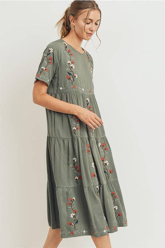 Floral Embroidered Tier Dress