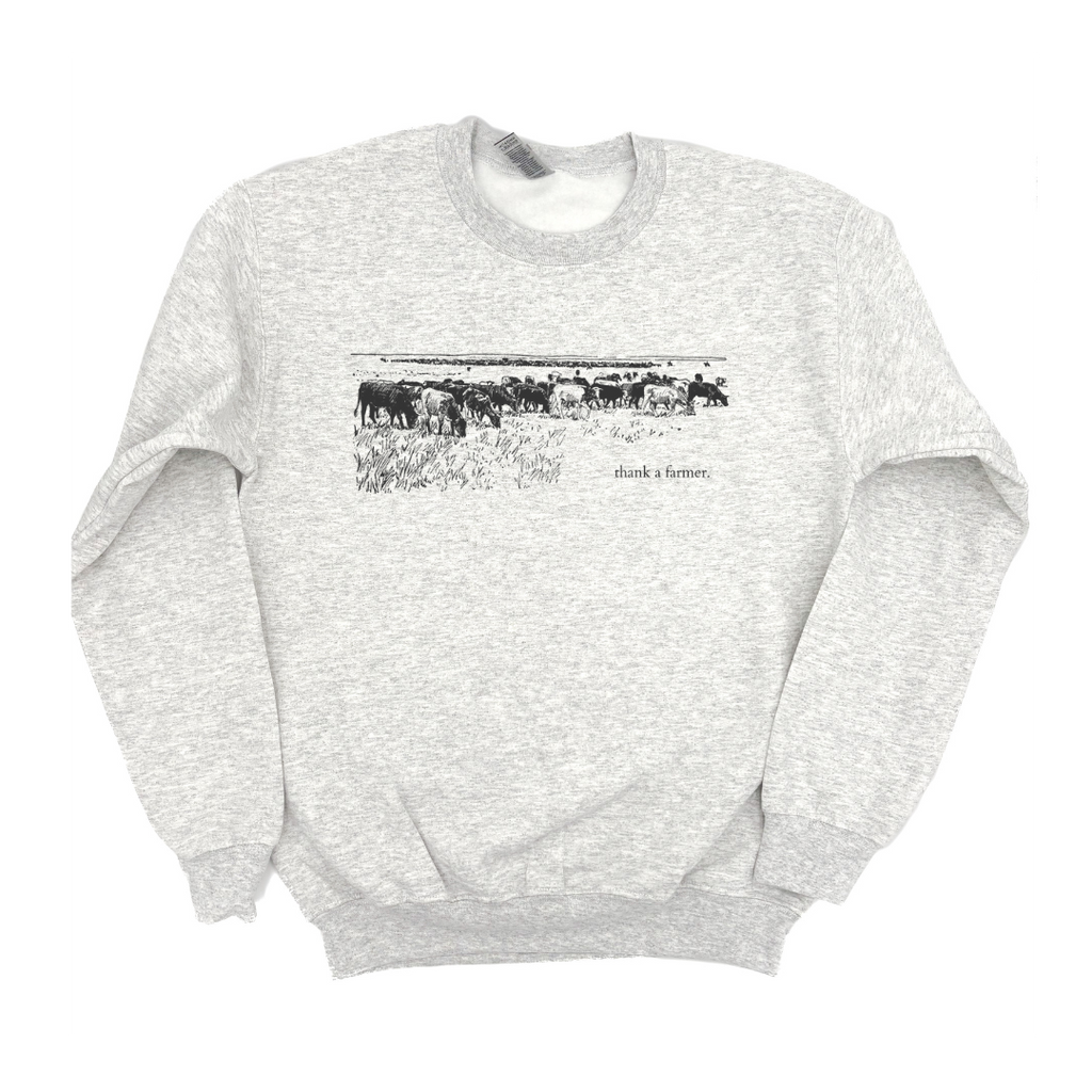 Thank a Farmer With Cow Graphic Adult Crewneck