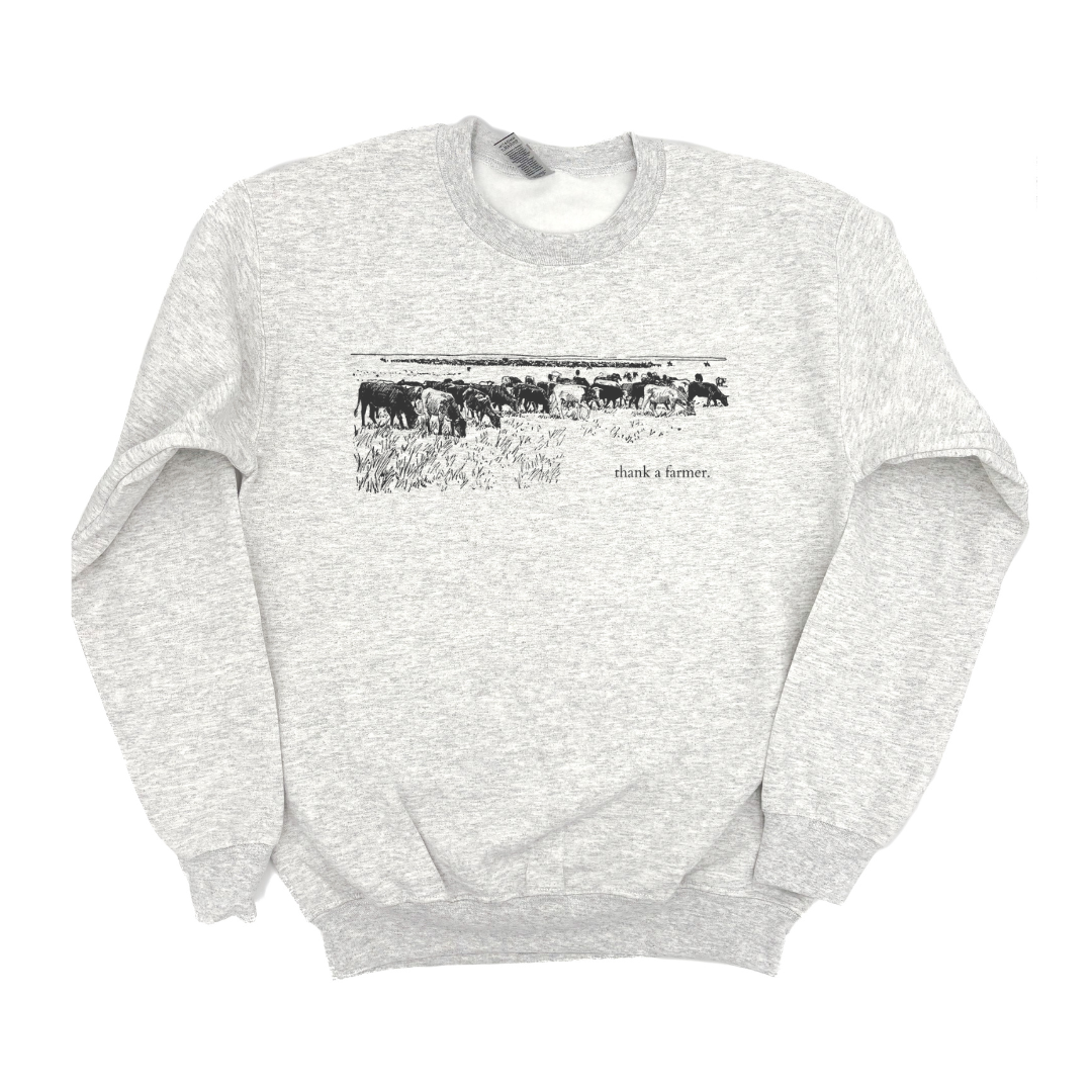 Thank a Farmer With Cow Graphic Adult Crewneck