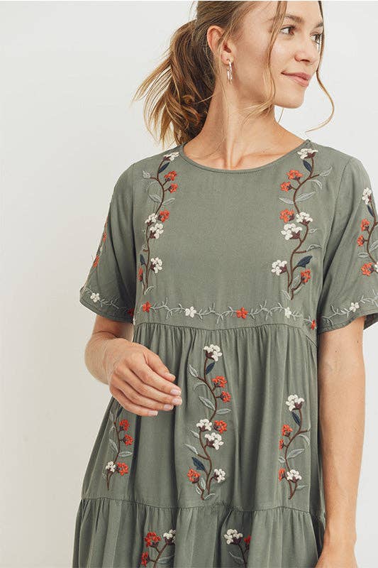 Floral Embroidered Tier Dress