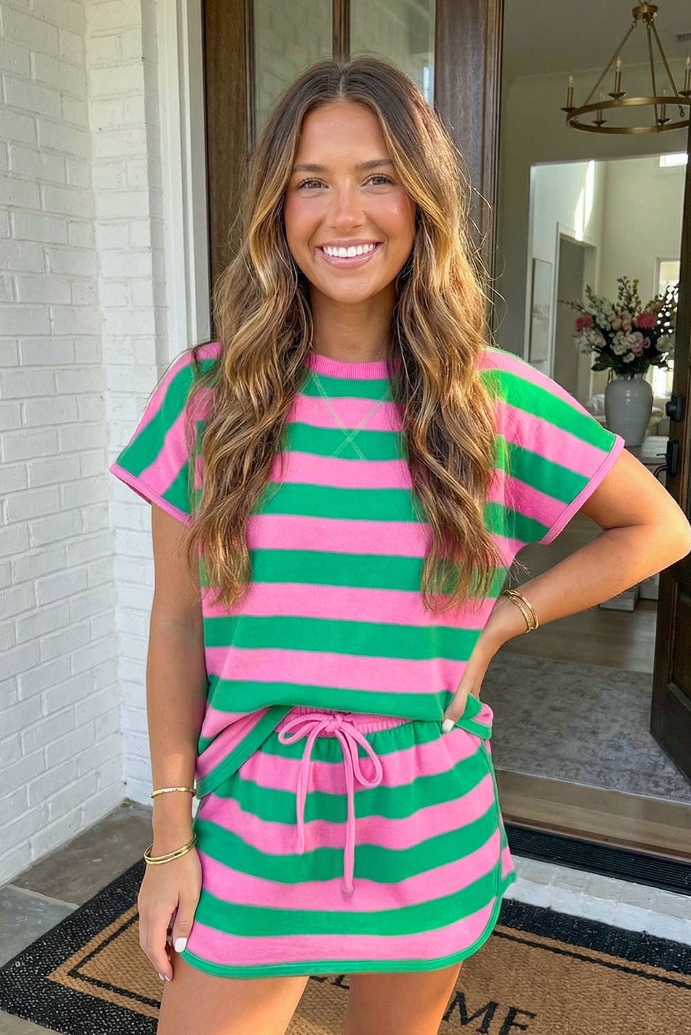 LAS Stripe Dolman Tee Drawstring Skort 2pcs Set (S-2XL)