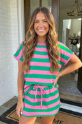 LAS Stripe Dolman Tee Drawstring Skort 2pcs Set (S-2XL)