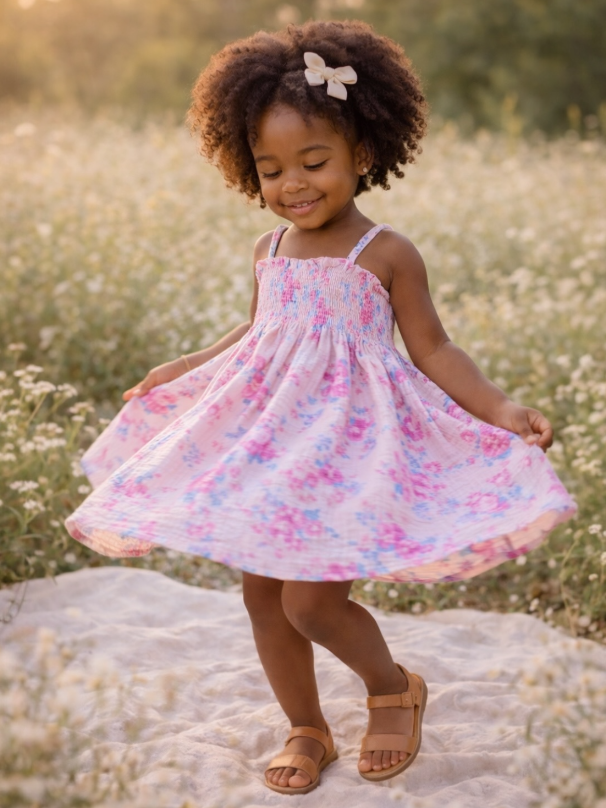 Muslin Smocked Tube Dress, Garden Secrets