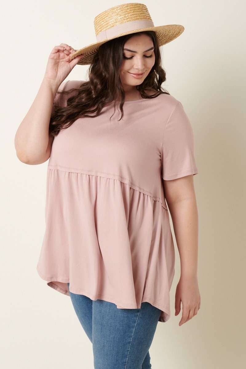 CT9069PL-PLUS DTY ROUND NECK BABYDOLL KNIT TOP