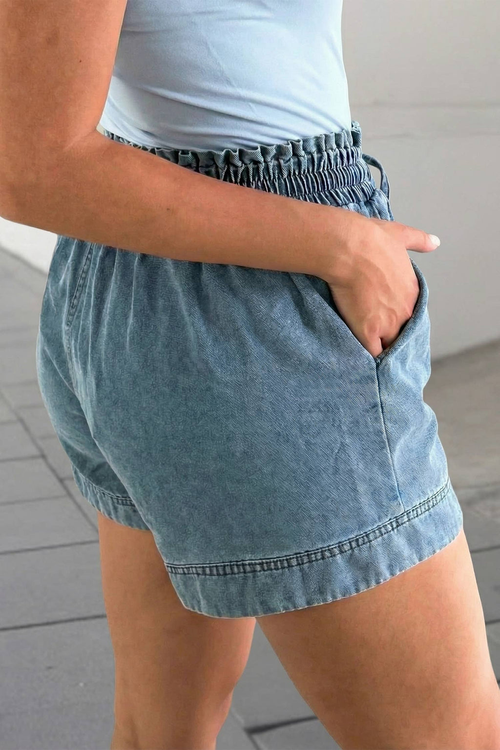 Smocked Elastic Waist Denim Shorts | S-XL