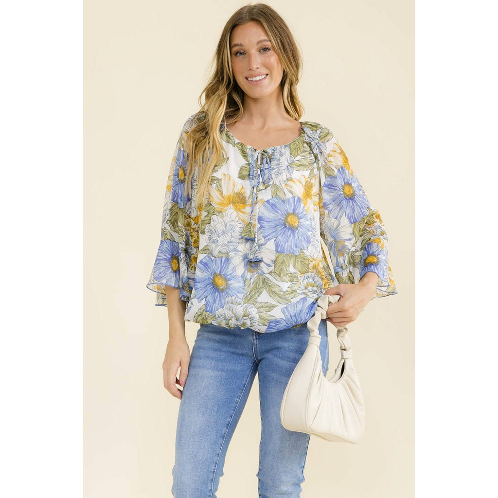 METALLIC BELL SLEEVE PEASANT