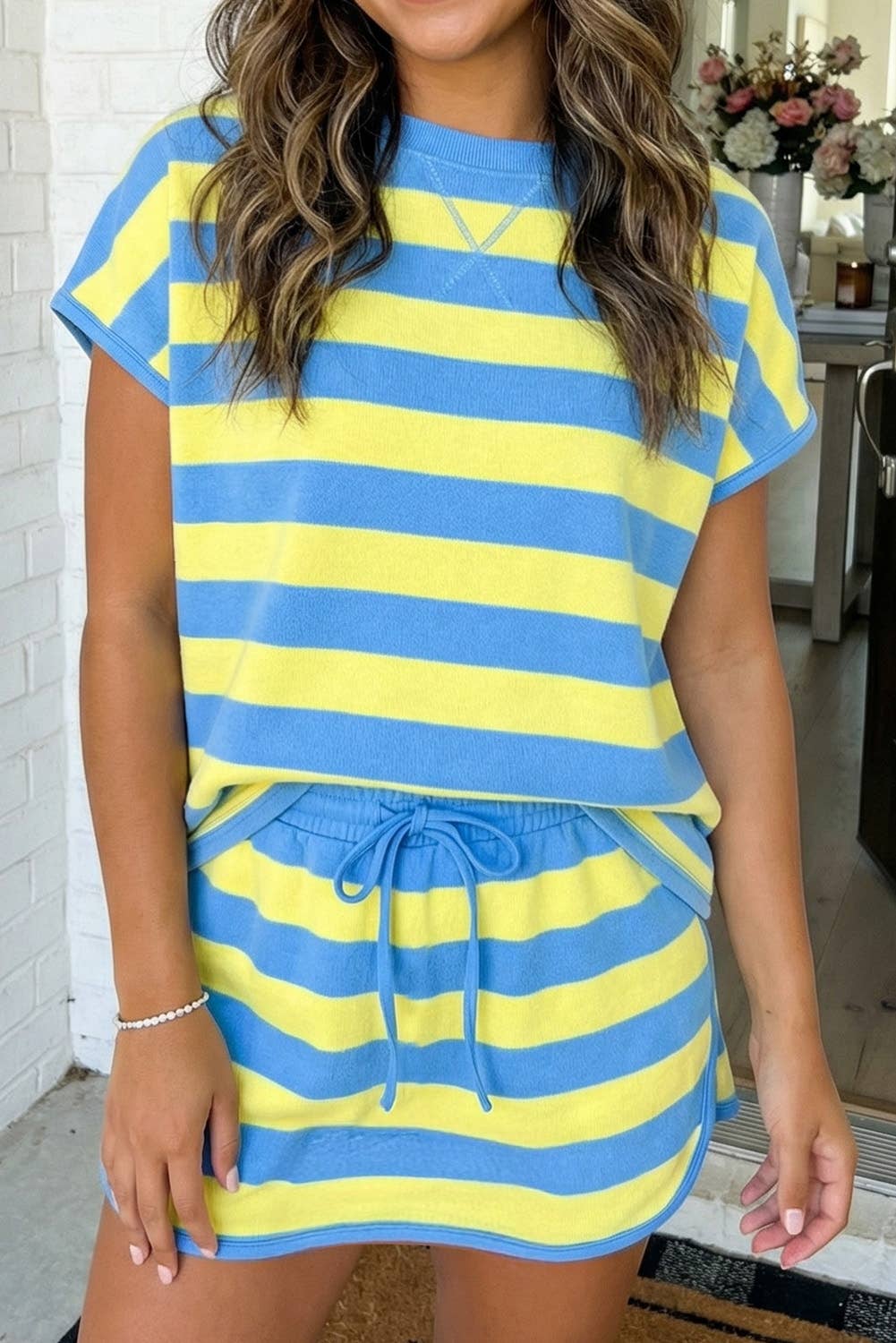 LAS Stripe Dolman Tee Drawstring Skort 2pcs Set (S-2XL)