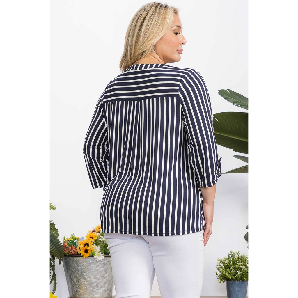 PLUS STRIPE MANDERINE SHIRT