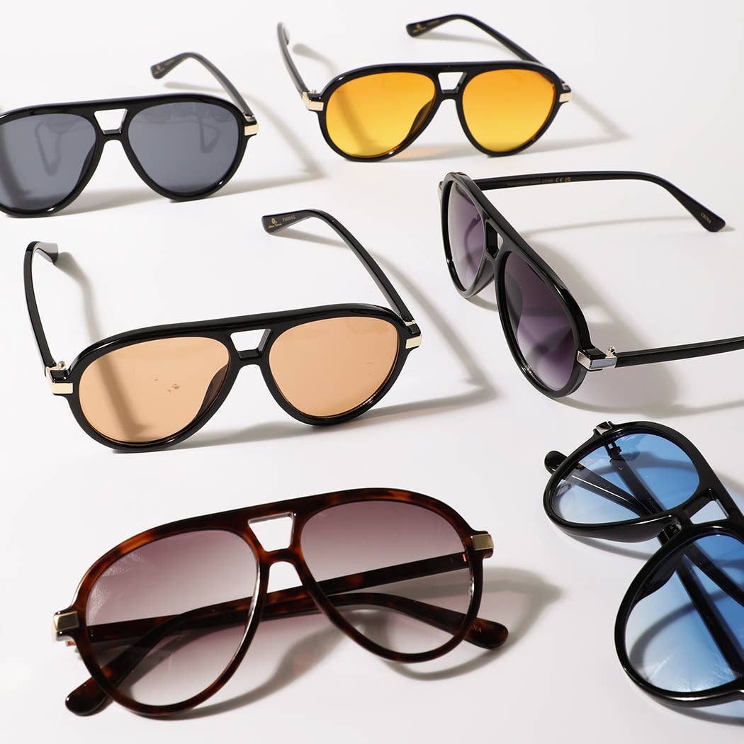 Retro Aviator Fashion Sunglasses Assorted Color Lens