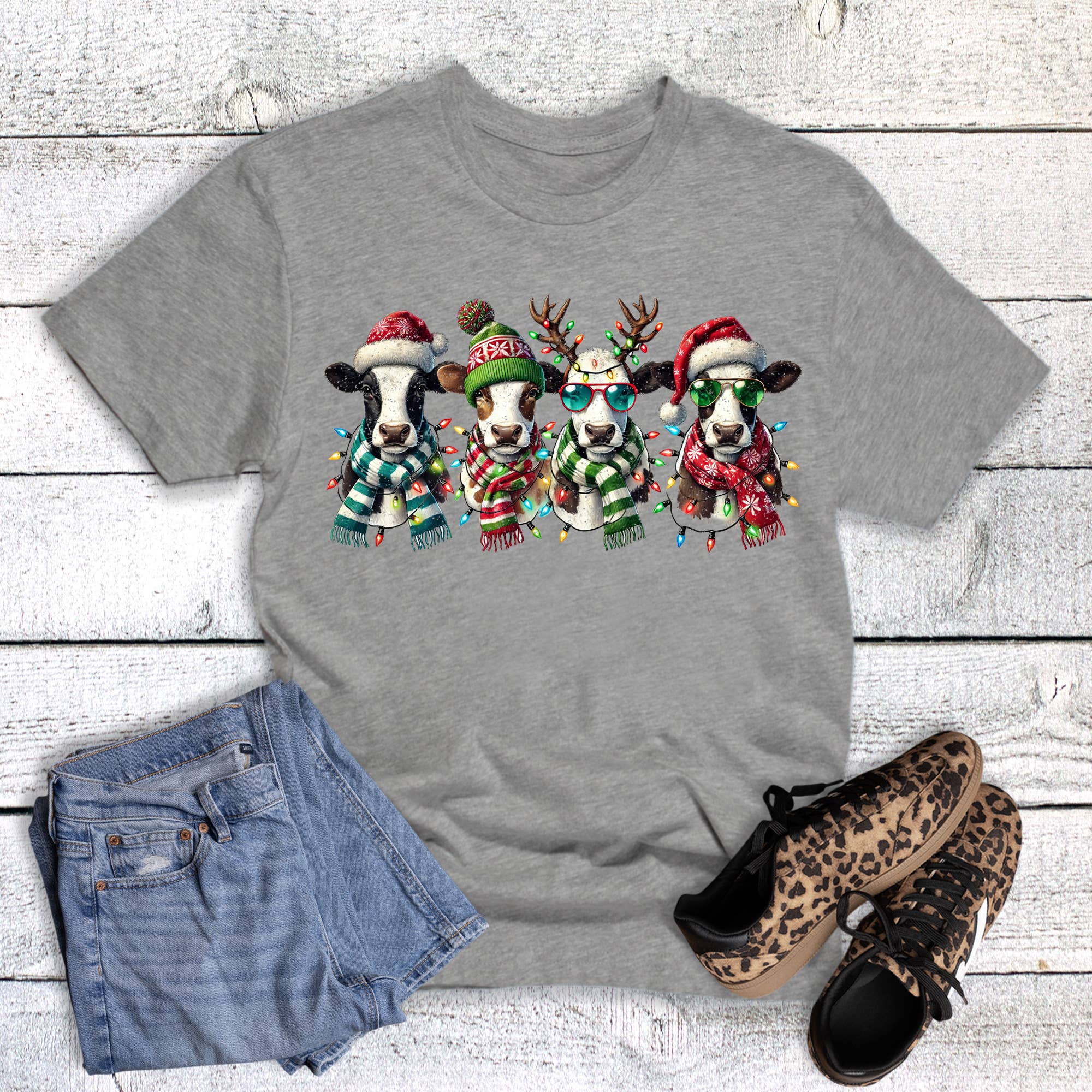Christmas Cows with Lights Graphic Tee