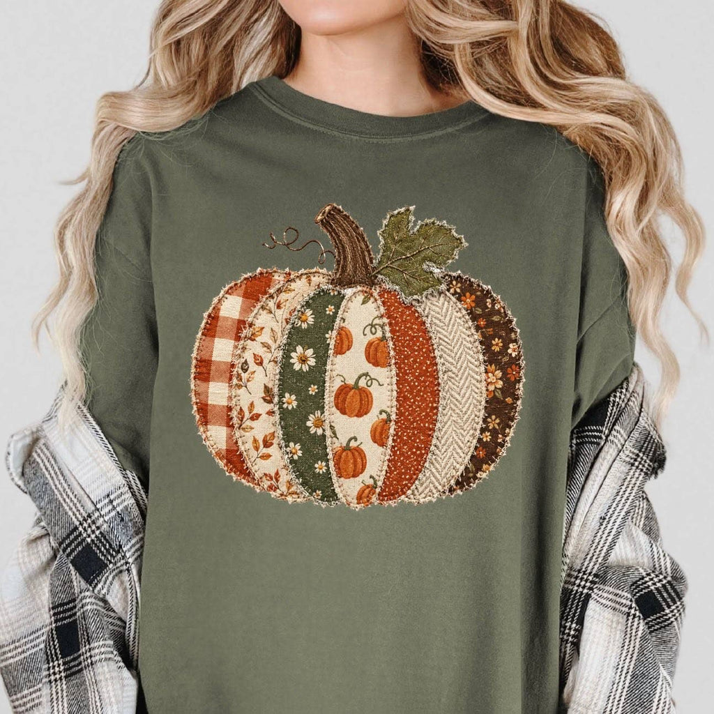 Faux Patchwork Pumpkin Comfort Colors T-Shirt