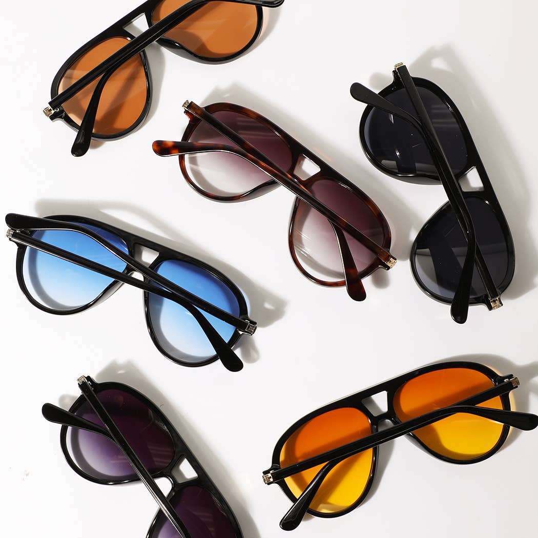 Retro Aviator Fashion Sunglasses Assorted Color Lens