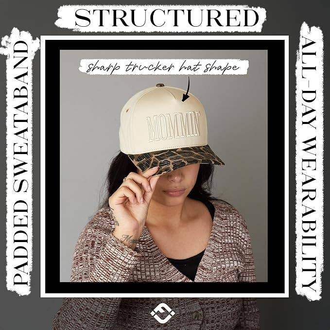 Two Tone Embroidered Cap: Mommin - Leopard/Beige