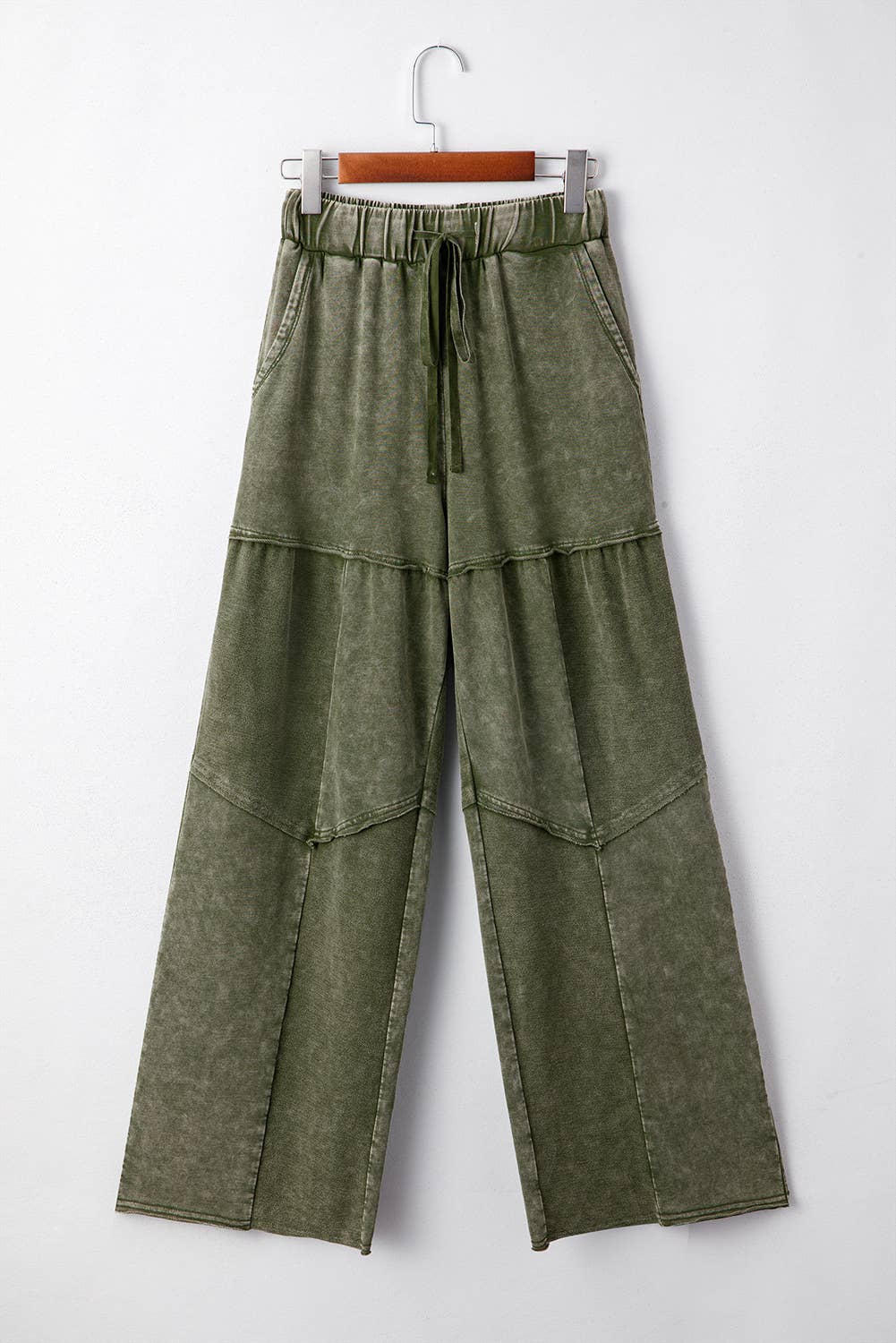 Mineral Wash Tiered Wide Leg Patchwork Drawstring Pants S-4X