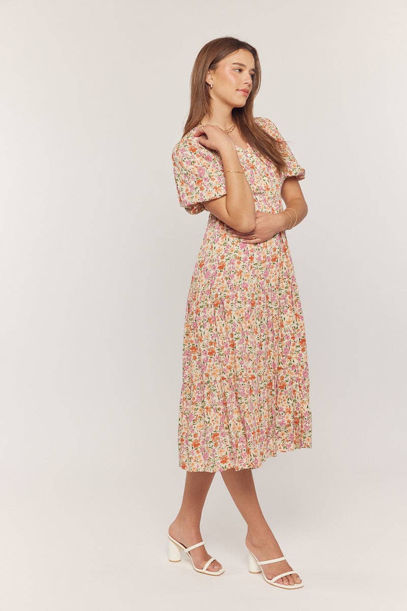 Floral Button Down V Neck Dress Plus Size